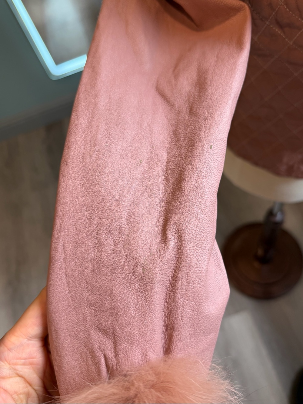 Vintage Pink sheep Leather Fox Fur Jacket XS Y2K Cropped - Picture 10 of 14